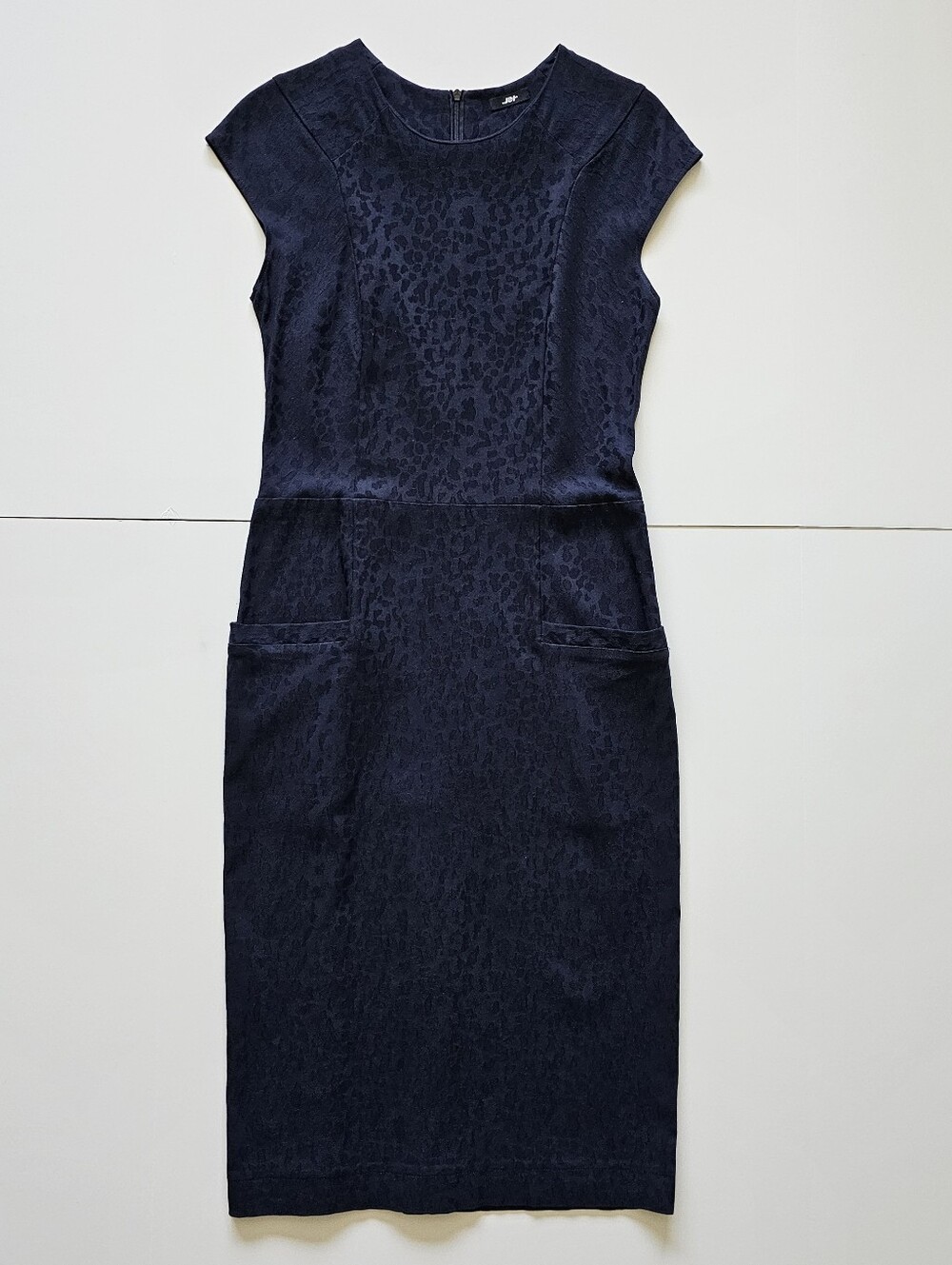 Jet Navy blue leopard print embossed midi Sheath dress with pockets